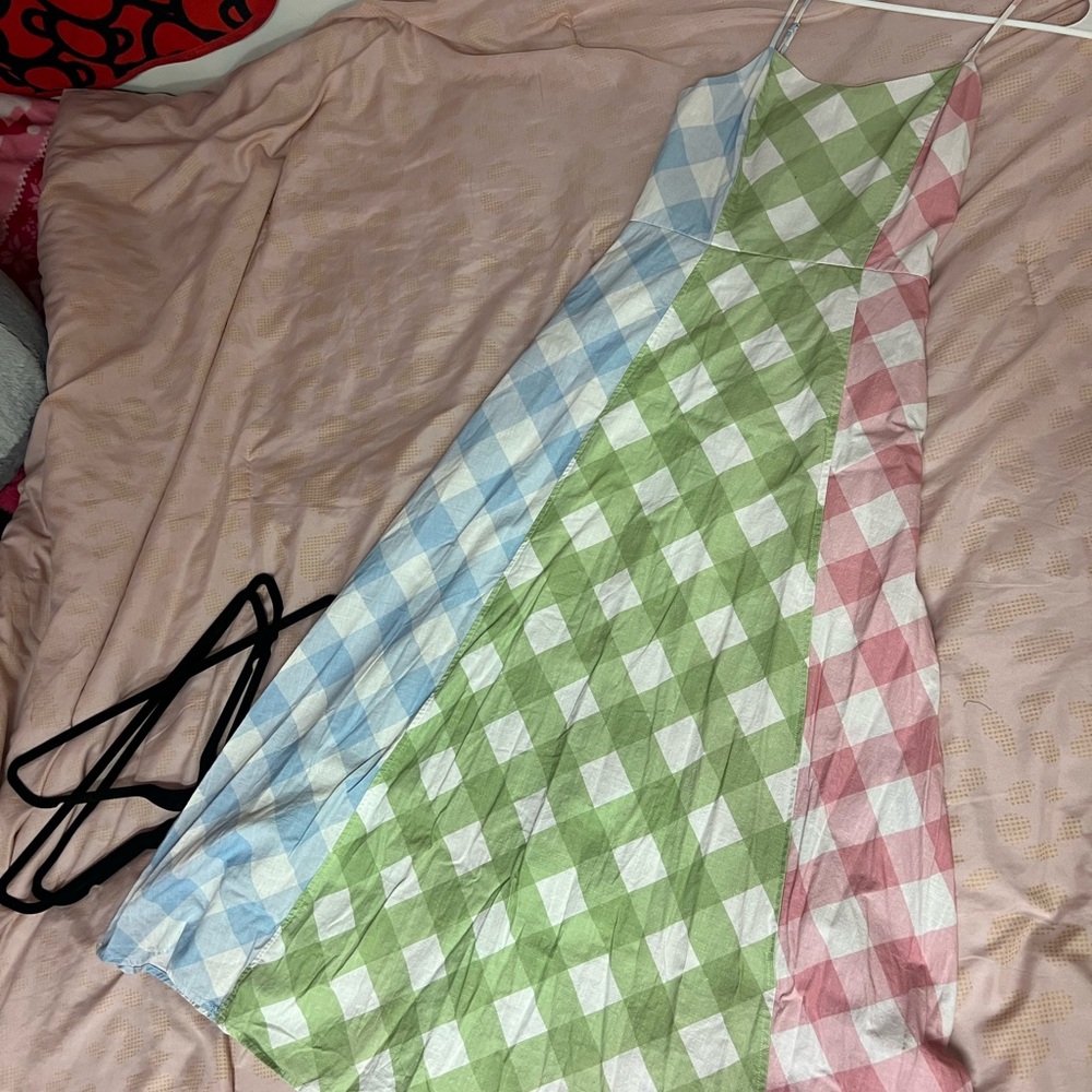 Peach Love California Green and Pink Patterned Dress